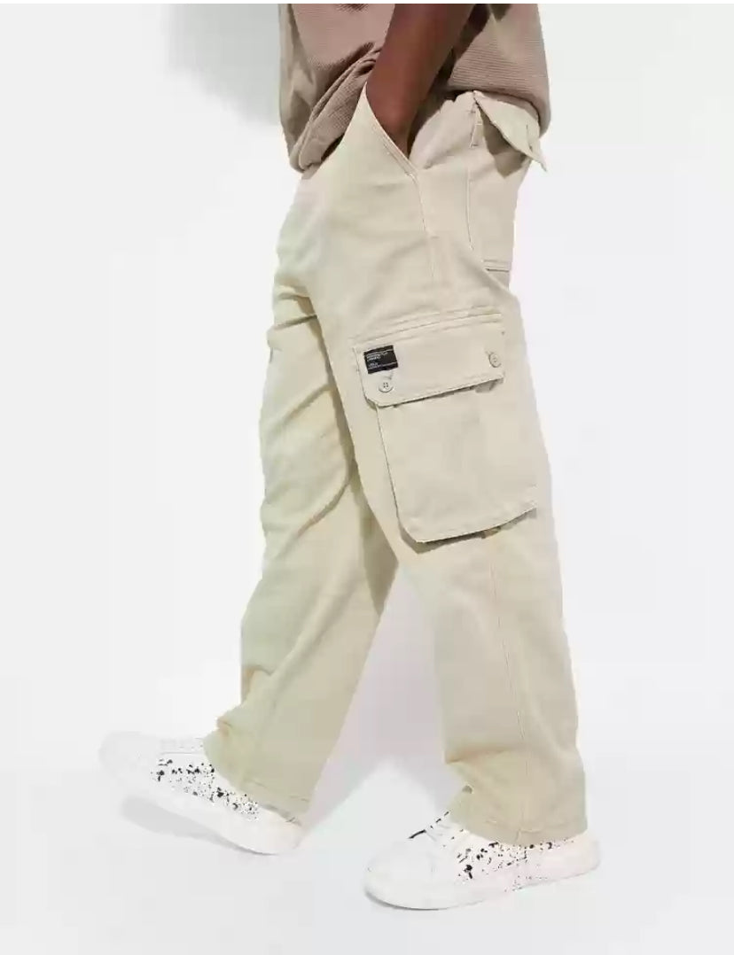 PULL&BEAR Cargo Coterie’s Fabric Cream  Colour Six Pocket Straight Fit H9036