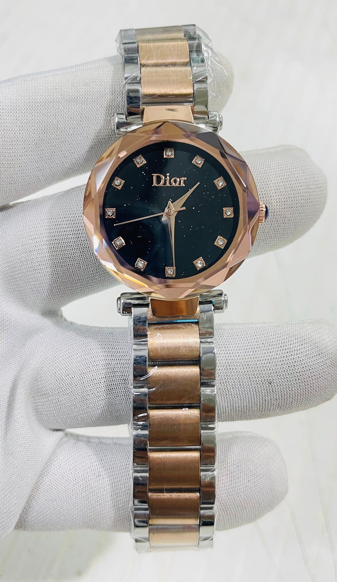 Oid Silver Copper Chain Glittery Black Stud Dial Ladies watch 990301