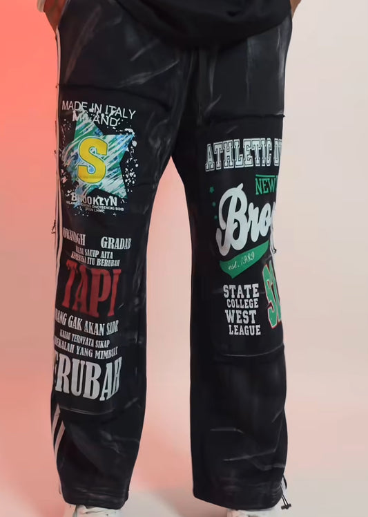 MARTHA YOKA Faded Black ATHLETIC DVSN NEW YORK 92 Print Premium Quality Imported Baggy Fit Lower 83500