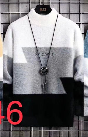 BAICAIYU White Grey Black Colour with front Baicaiyu Print Speckled Pullover with Ribbed Hems Sweater 12573