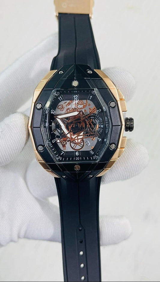 Buh Black Silicon Strap Copper Black Ring Diamond Dial 990411