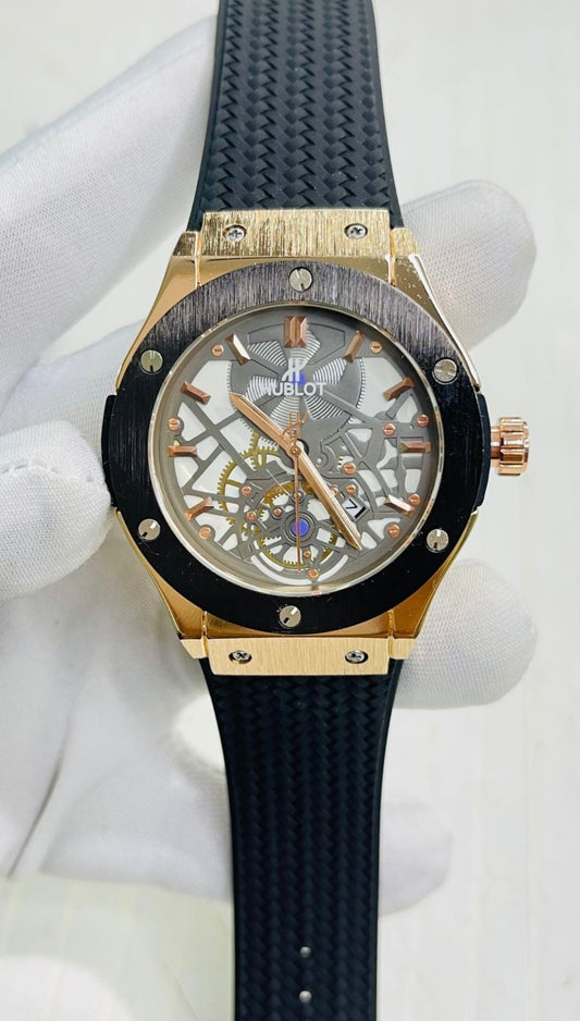 Buh Black Silicon Strap Copper Black Ring Black White Dial 989801