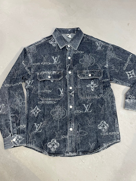 UOL Qikanu L Size Denim Dark Blue Rugged Full Sleeve Shacket 6915