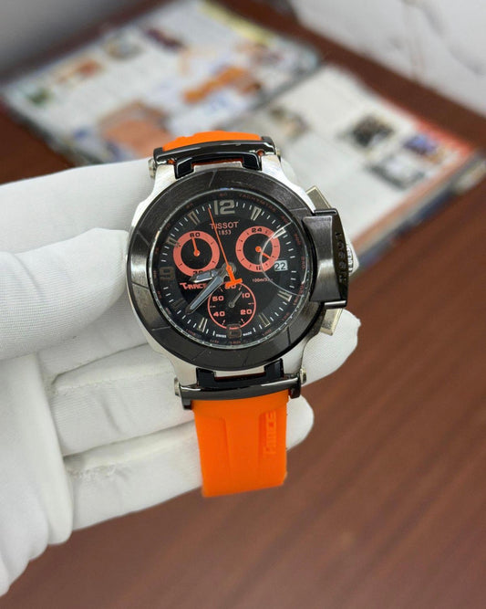Sit Orange Silicone Strap Black Dial Chrono Watch for Men 989872