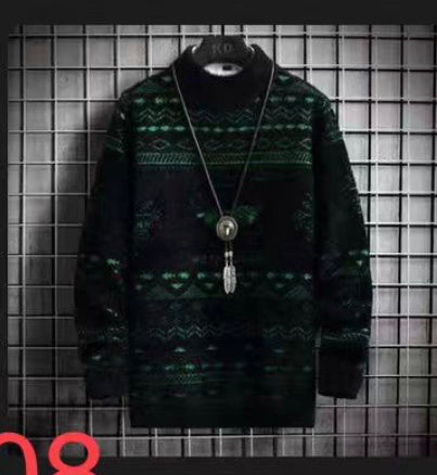 Black Colour With Green Teddy Print Turtleneck Sweater Unisex Sweater 19343