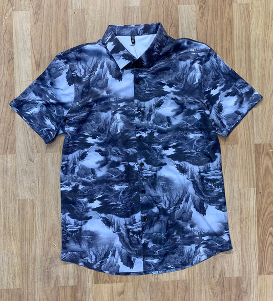 Grey Colour With Retro Design Printed Half Sleeve Shirt 8806