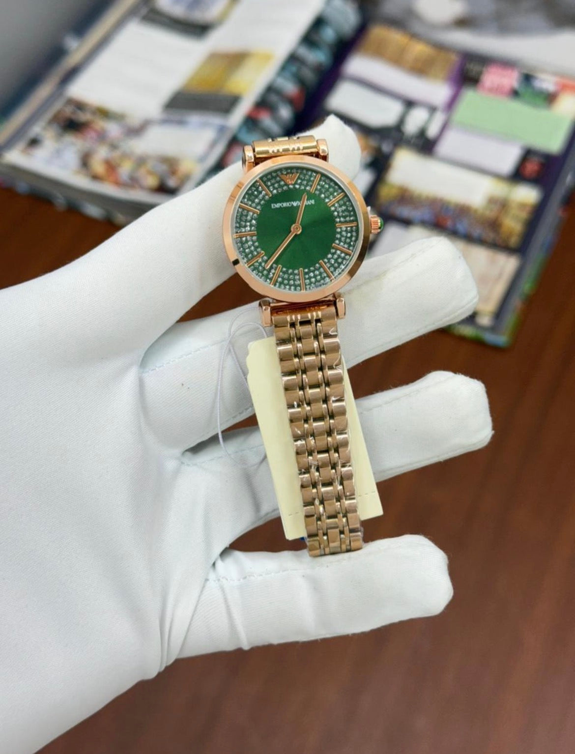 Mra Copper Chain Sliver Stud Green Dial Ladies watch 990203