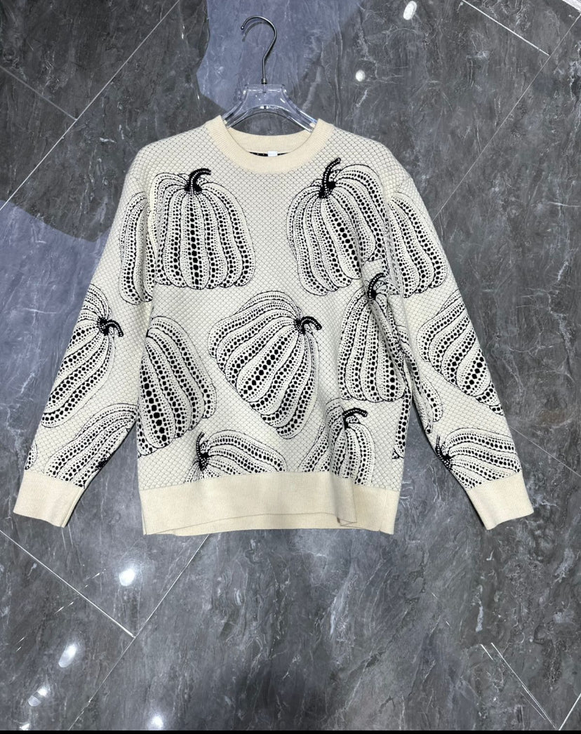 Important Sweater OFF White Colour Capsicum print Black Colour 9116
