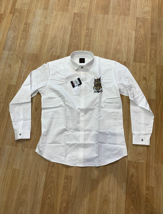 FLIRT  Owl Brown Color With Stone embroidered work Premium Quality Full sleeve White Shirt 7191