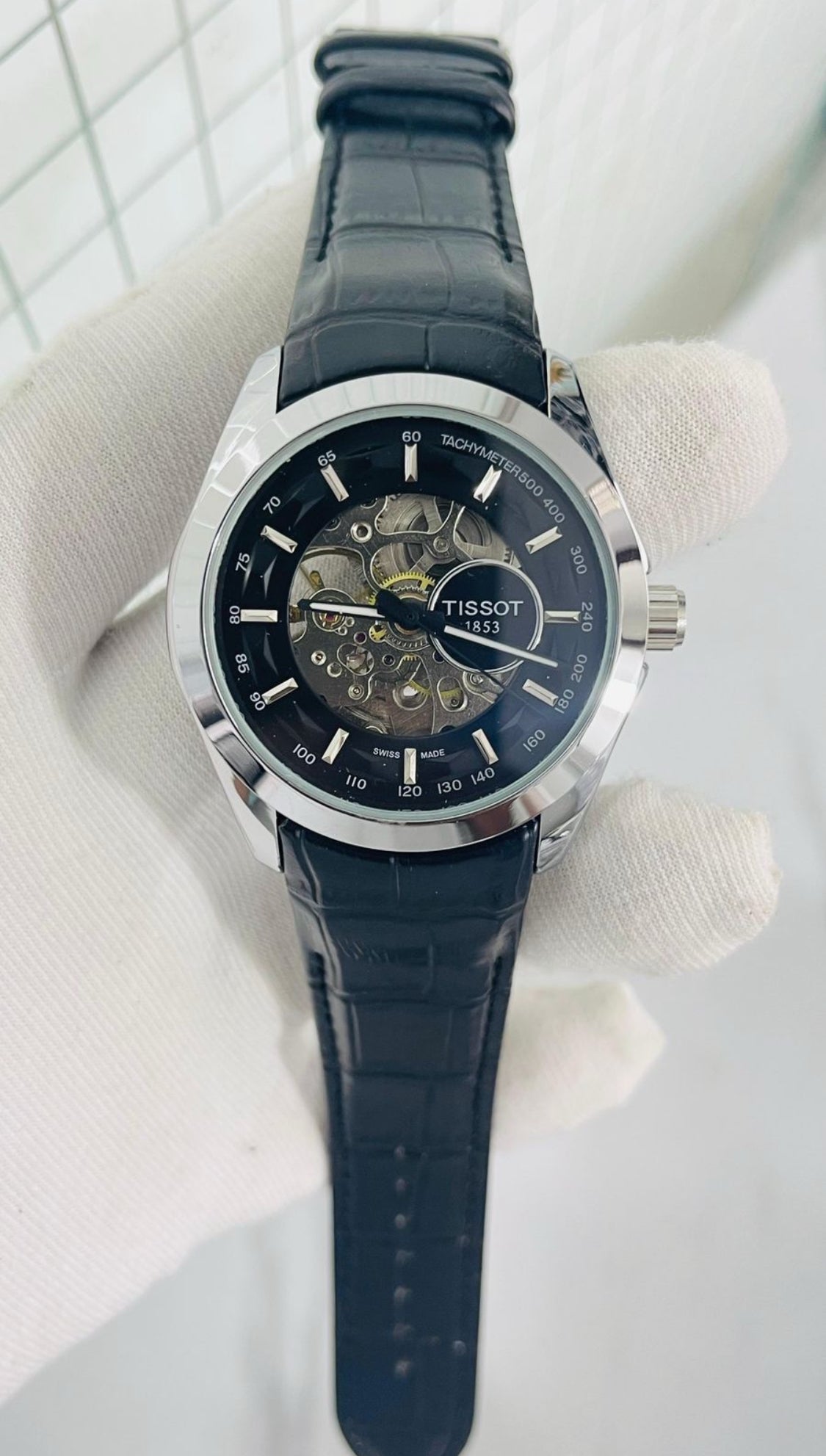 Sit Black Leather Silver Ring Black Dial Automatic Men’s Watch 990417