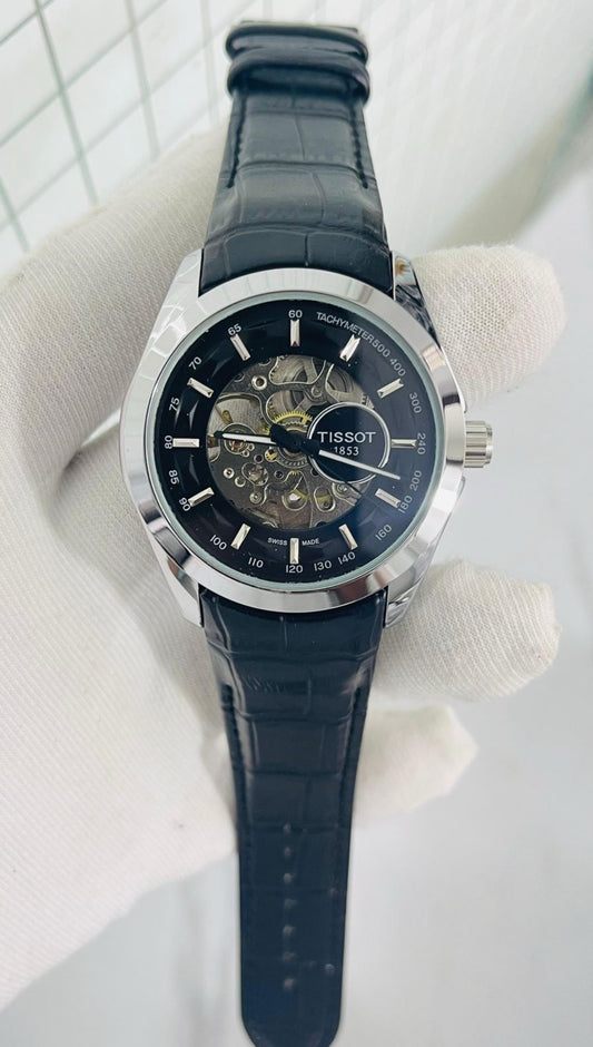 Sit Black Leather Silver Ring Black Dial Automatic Men’s Watch 990417