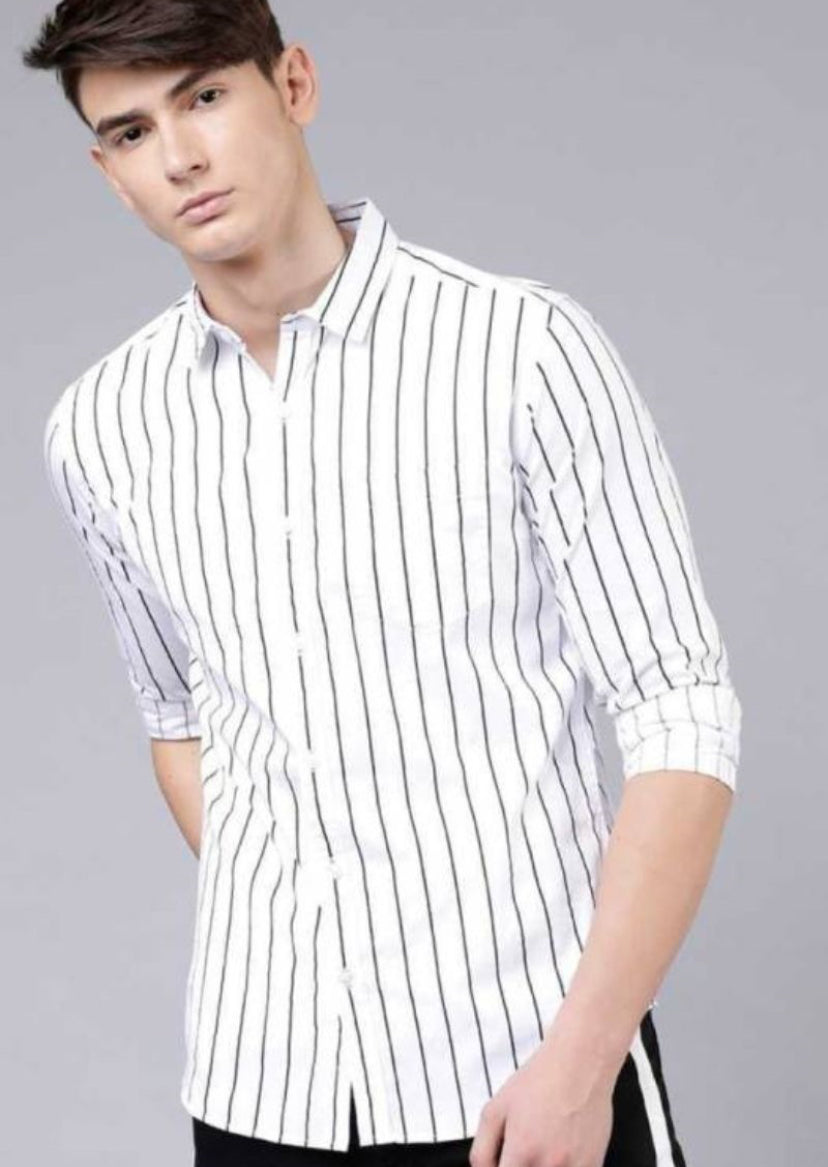 Korean Shirt White Colour Black stripe Full Sleeve 23312