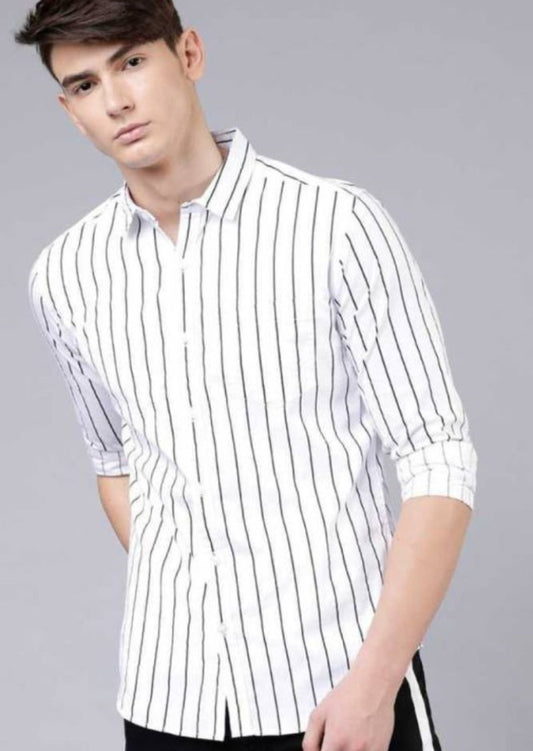 Korean Shirt White Colour Black stripe Full Sleeve 23312
