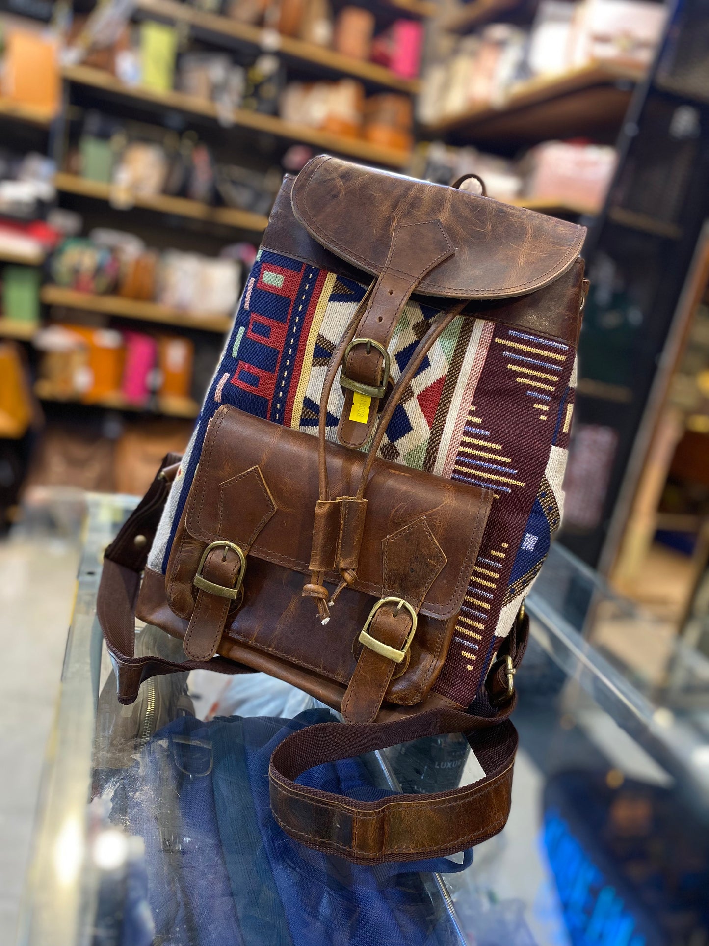 Brown Colour With Embroidery Design Genuine Leather Premium Quality Backpack 44402