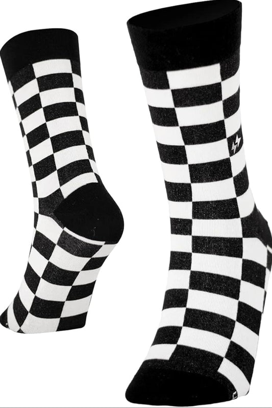 PAPA SOCKS Black & White Colour Chess Check Print Premium Quality Full Unisex Socks 989958