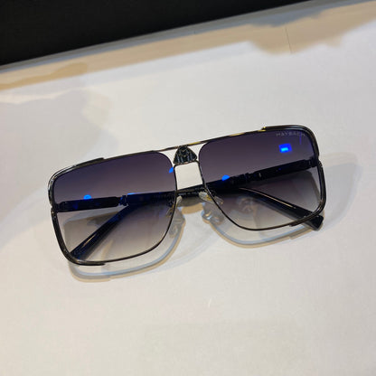 Yam Graise Black Frame Blue Tinted Glass Black Shade Unisex Sunglass GZ1295 56 18 140