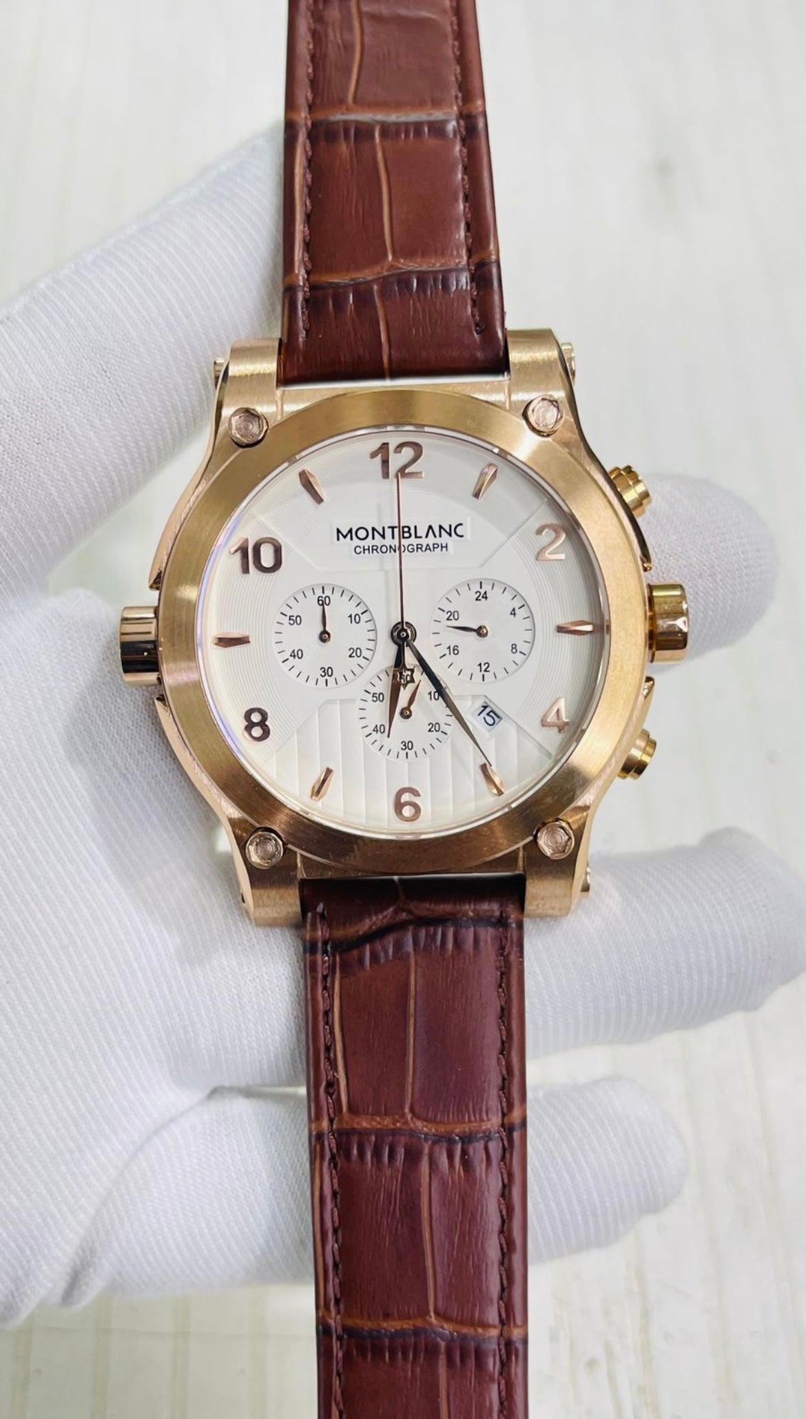 NOM MON Brown Strap Copper Ring White Dial Heavy Chronograph Men’s Watch 990019