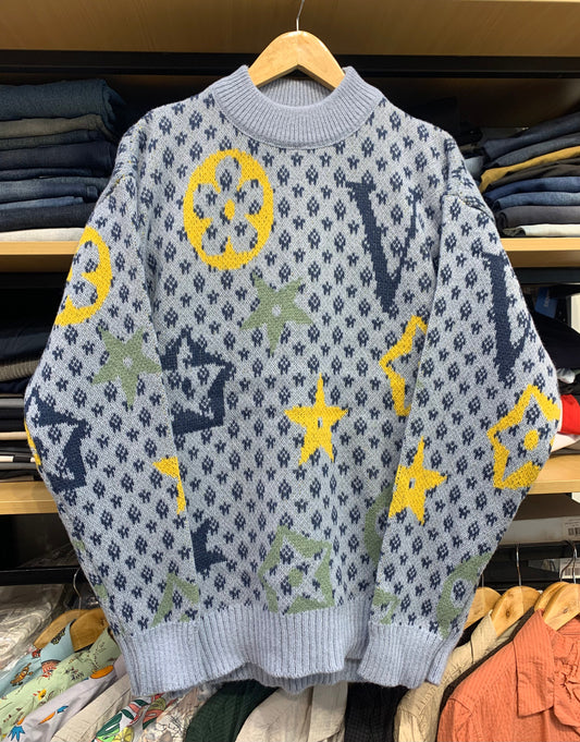 VL Grey Yellow Colour Kintted Premium Quality Printed Sweater 67905