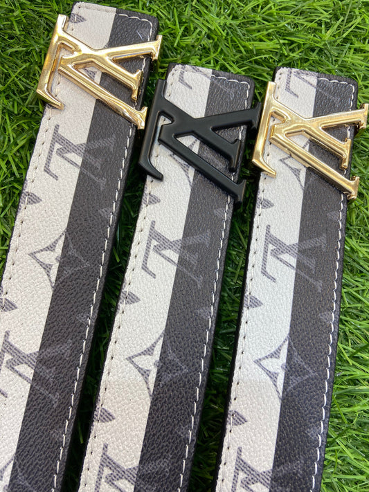 Vl UOL Black White Colour Monogram Print Premium Quality Metal Buckle Men’s Belt 112307