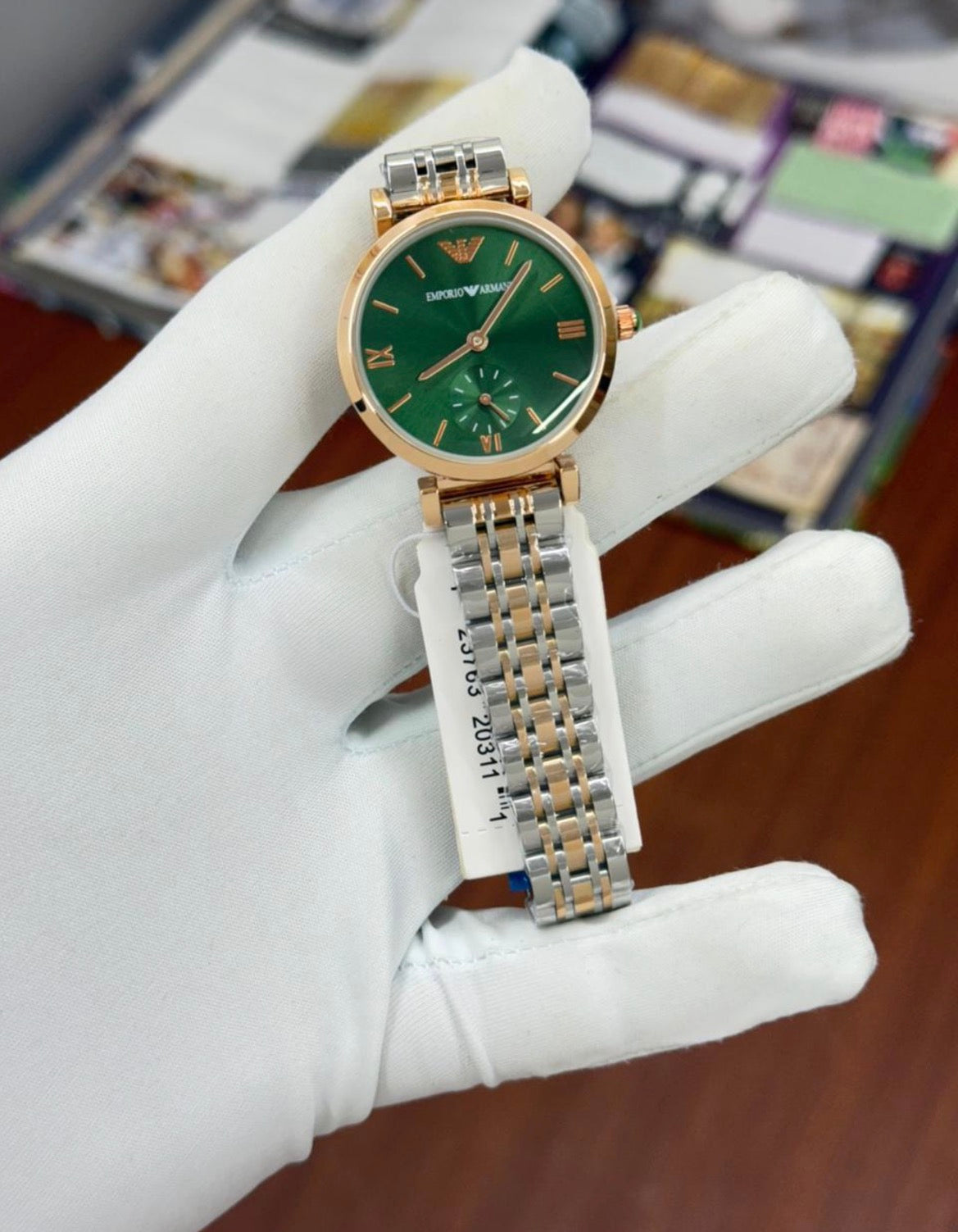 Mra Silver Copper Chain Green Dial  Chronograph Working Ladies Watch 990333