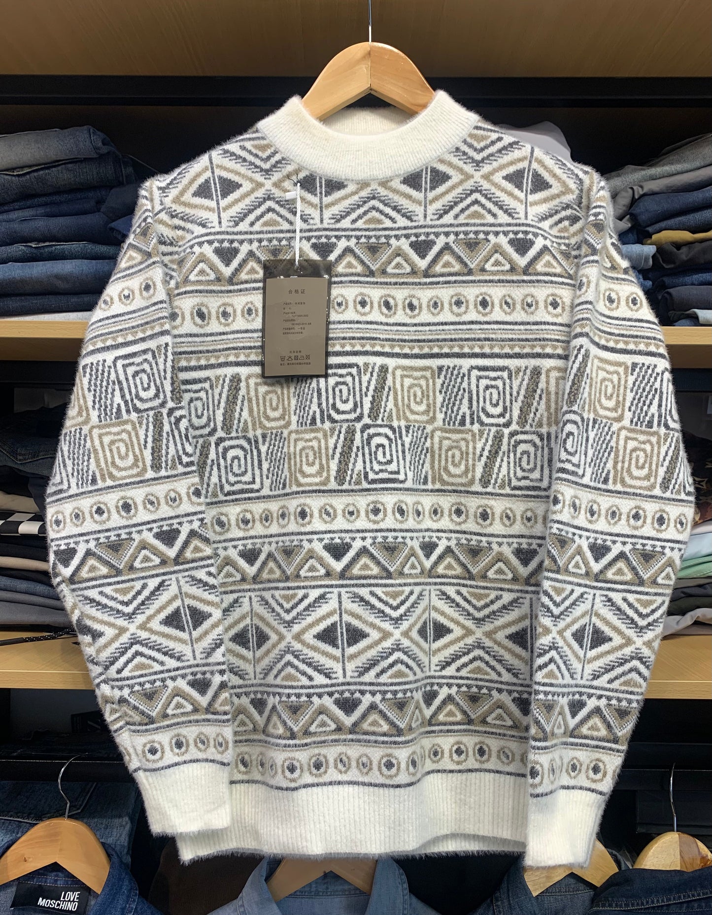 White Colour With Brown Christmas Print Premium Quality Sweater 36003