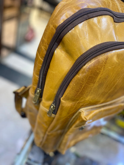 Tan Colour With Plain Design Genuine Leather Premium Quality Backpack 44401