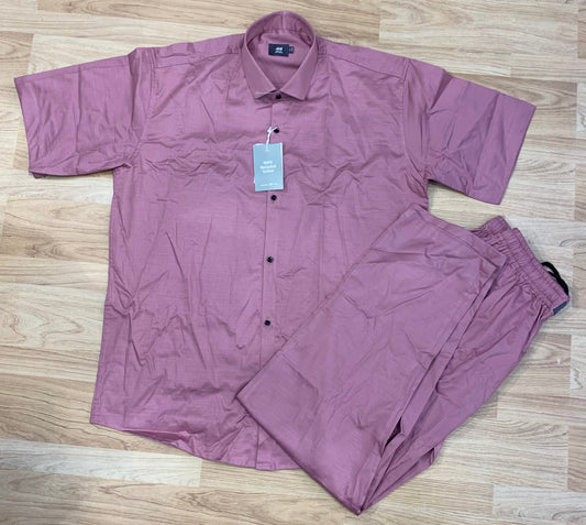 MH Dark Pink Colour Half Sleeve Shirt with Lower Imported Plain Coord Set 7707