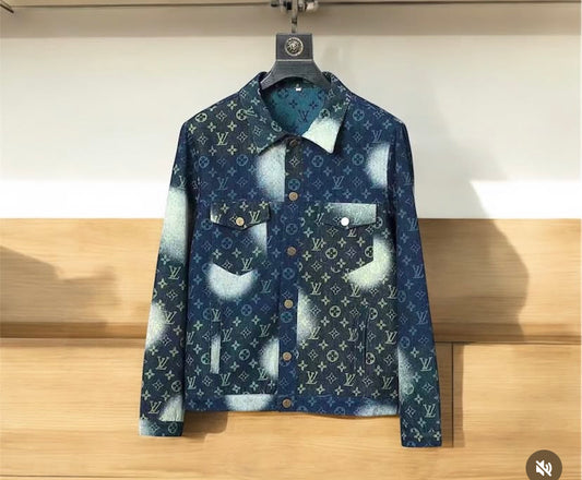 UOL LOU Blue Faded Colour With Green VL Print Full Sleeve Shacket Shirt 989558