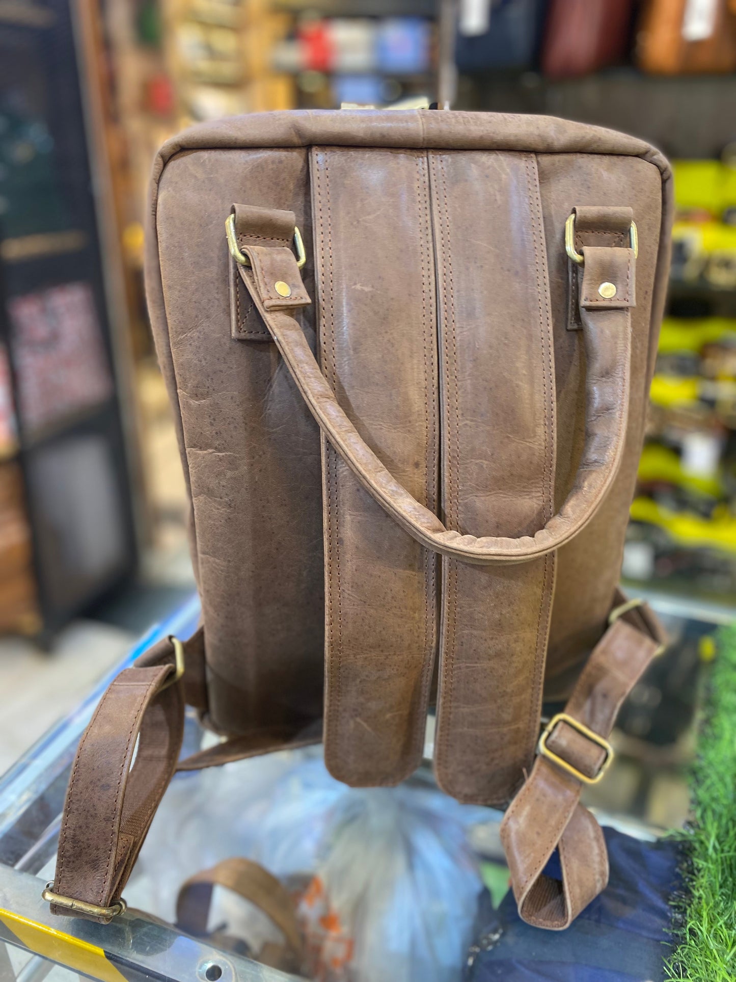 Brown Colour With Plain Design Genuine Leather Premium Quality Backpack 44405