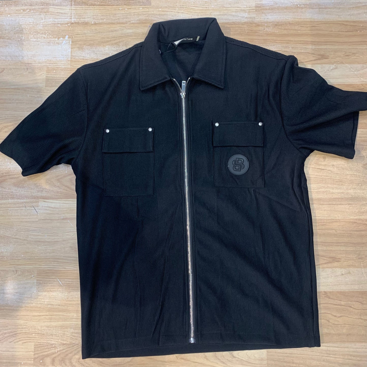 Q-Nine LAB BAL Black Colour Double Pocket Imported Fabric Premium Quality Half Sleeve Zip Shirt 6058