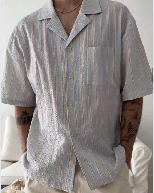 LDA Grey Colour Yellow Line Half Sleeve Men’s Shirt 989595
