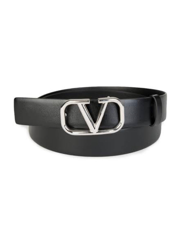 LAV Silver Buckle Black Leather Ladies Belt 87453