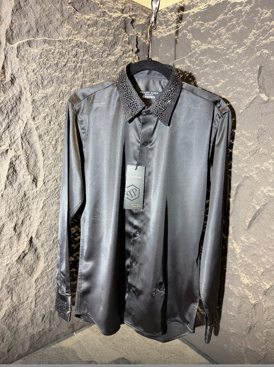 IHP White Colour Shirt Collar & Sleeve Stone Work  H1119
