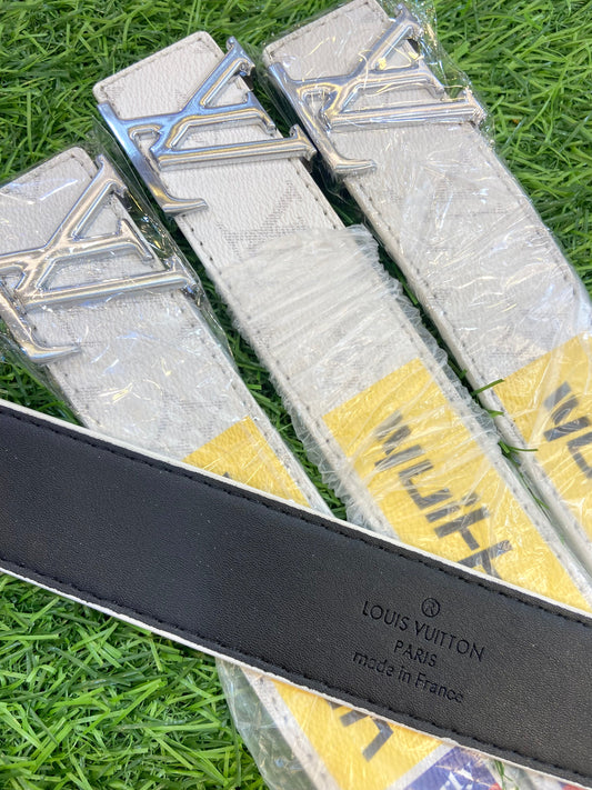 Vl UOL White Colour Monogram Print Premium Quality Metal Buckle Men’s Belt 125509