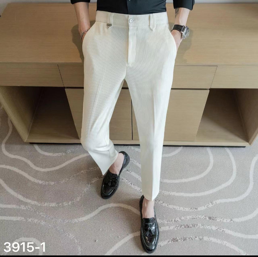 Korean Style Trousers  Cream Colour Regular Fit stretchable fabric k3916