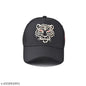 NEK KEN Black Suede Leather Tiger Embroidered Unisex Cap 989030