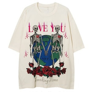 LOVE YOU Cream Colour With Front Love Print Premium Quality Cotton Drop Shoulder Tshirt 63664
