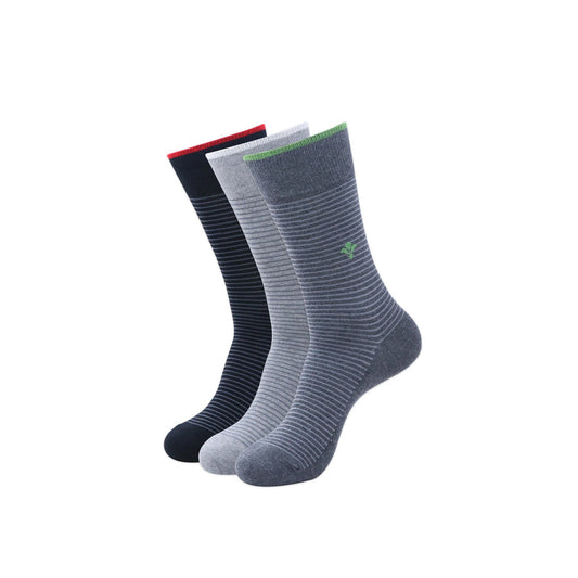 BALENZIA MEN'S FORMAL, CASUAL STRIPED CALF LENGTH/CREW LENGTH SOCKS(PACK OF 3 PAIRS/1U)MULTICOLORED