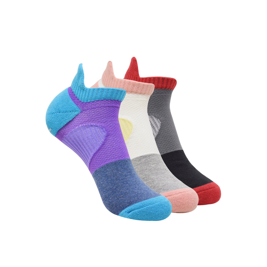 BALENZIA WOMEN'S LOW CUT SKID PROOF, GYM SOCKS WITH MESH KNIT- GREY, BLUE, BLACK-(PACK OF 3 PAIRS/1U)