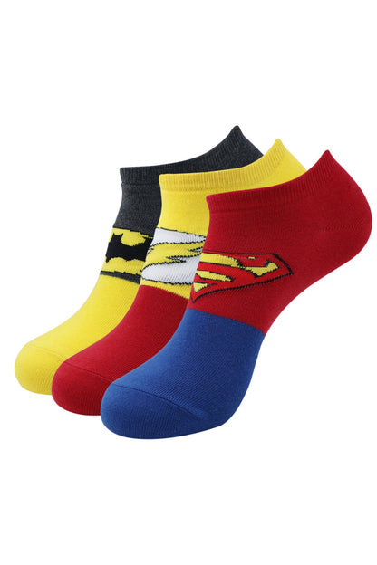 BALENZIA JUSTICE LEAGUE MEN'S COTTON LOW CUT SOCKS - SUPERMAN, BATMAN, FLASH - (PACK OF 3 PAIRS/1U)