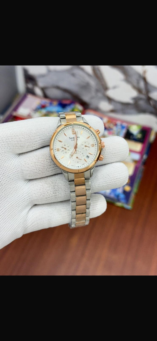Sac Silver Copper Chain with white dial premium ladies watch 990569