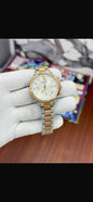 Sac Double Tone Chain with white dial premium ladies watch 990569