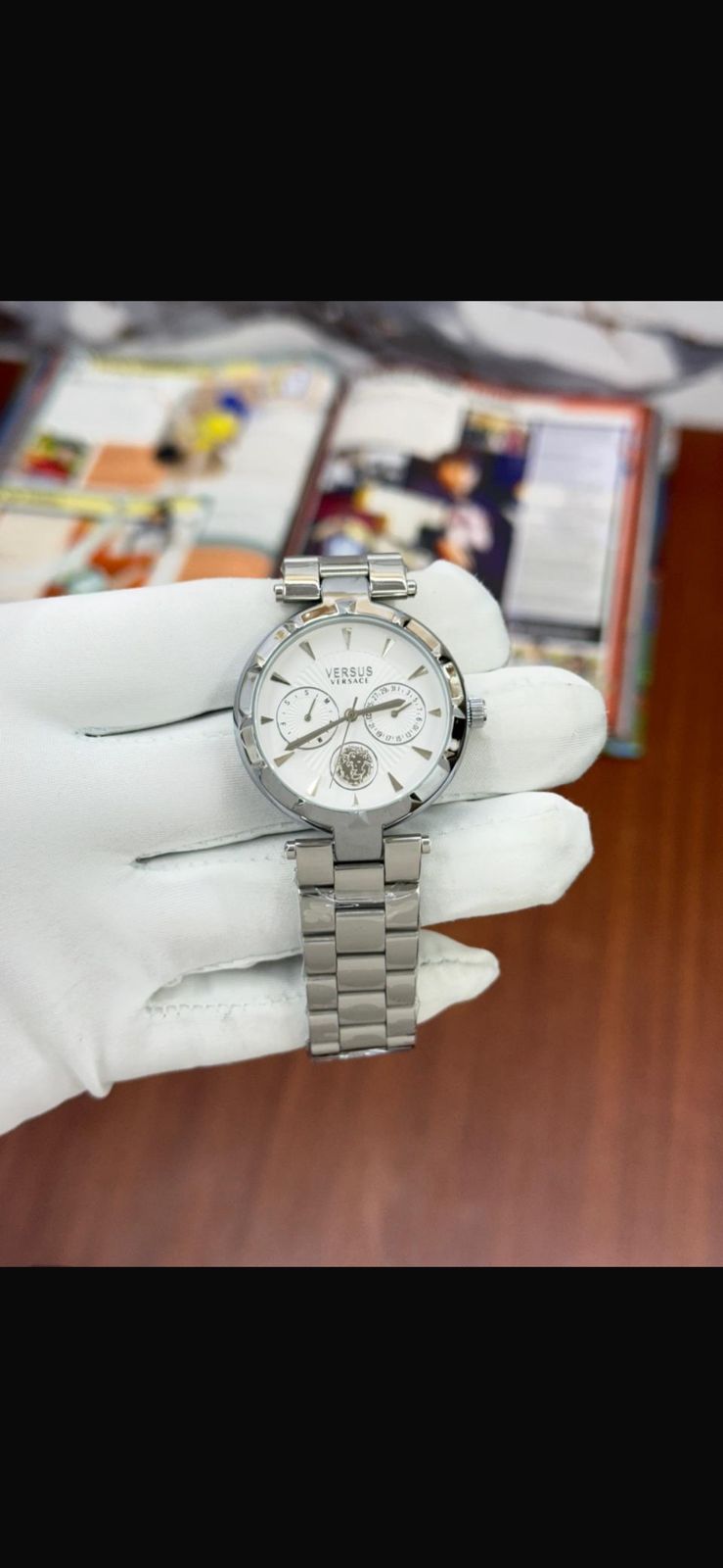 Rev silver chain with white dial premium ladies watch 990567