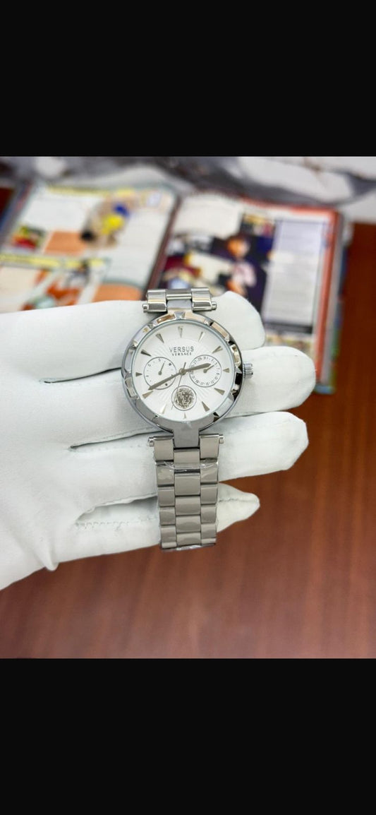 Rev silver chain with white dial premium ladies watch 990567