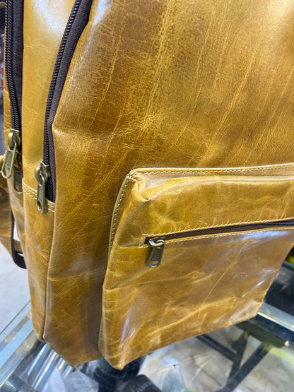 Tan Colour With Plain Design Genuine Leather Premium Quality Backpack 44401