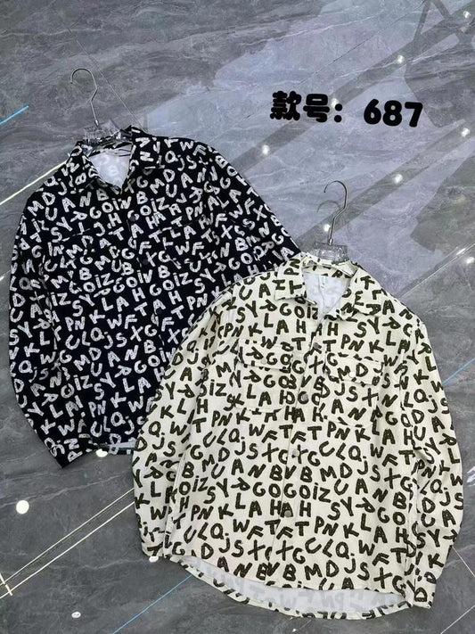 Unique Design X Original New Cream Color With Multiple Texted Print Fashion Classic Peper Cotton Fabric Shirt Shackets 687     20190805