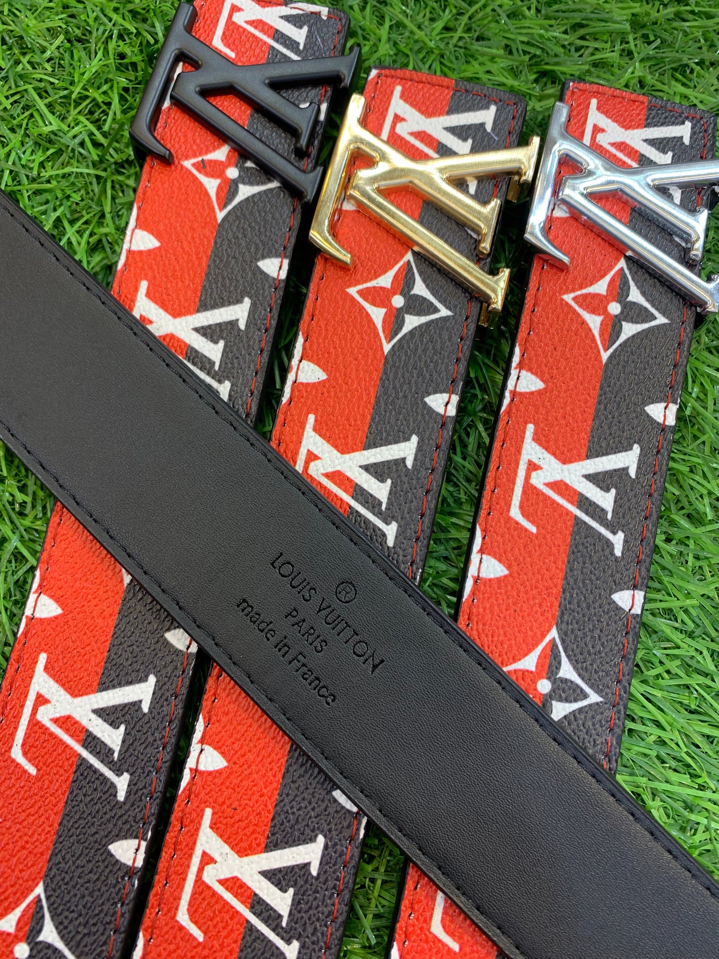 Vl UOL Red Black Colour Monogram Print Premium Quality Metal Buckle Men’s Belt 114550