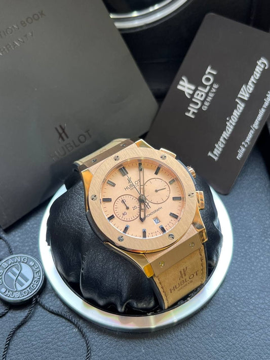 Buh Copper Dial Chrono Leather Brown Strap Watch For Men 989711