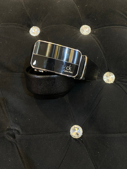 LAC Black Colour Black Buckle Silver Logo Genuine Leather Belt Automatic Buckle 64598