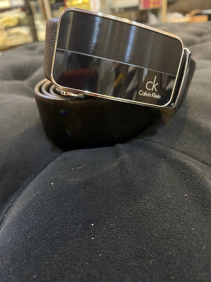 LAC Black Colour Black Buckle Silver Logo Genuine Leather Belt Automatic Buckle 64598